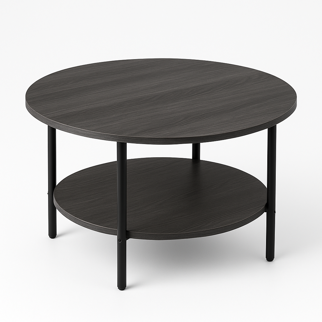 Gray Round Coffee Table with 2‑Tier Storage – Modern Accent Side/Sofa Tea Table for Living Room