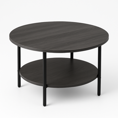 Gray Round Coffee Table with 2‑Tier Storage – Modern Accent Side/Sofa Tea Table for Living Room