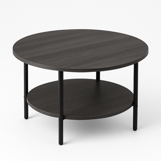 Gray Round Coffee Table with 2‑Tier Storage – Modern Accent Side/Sofa Tea Table for Living Room