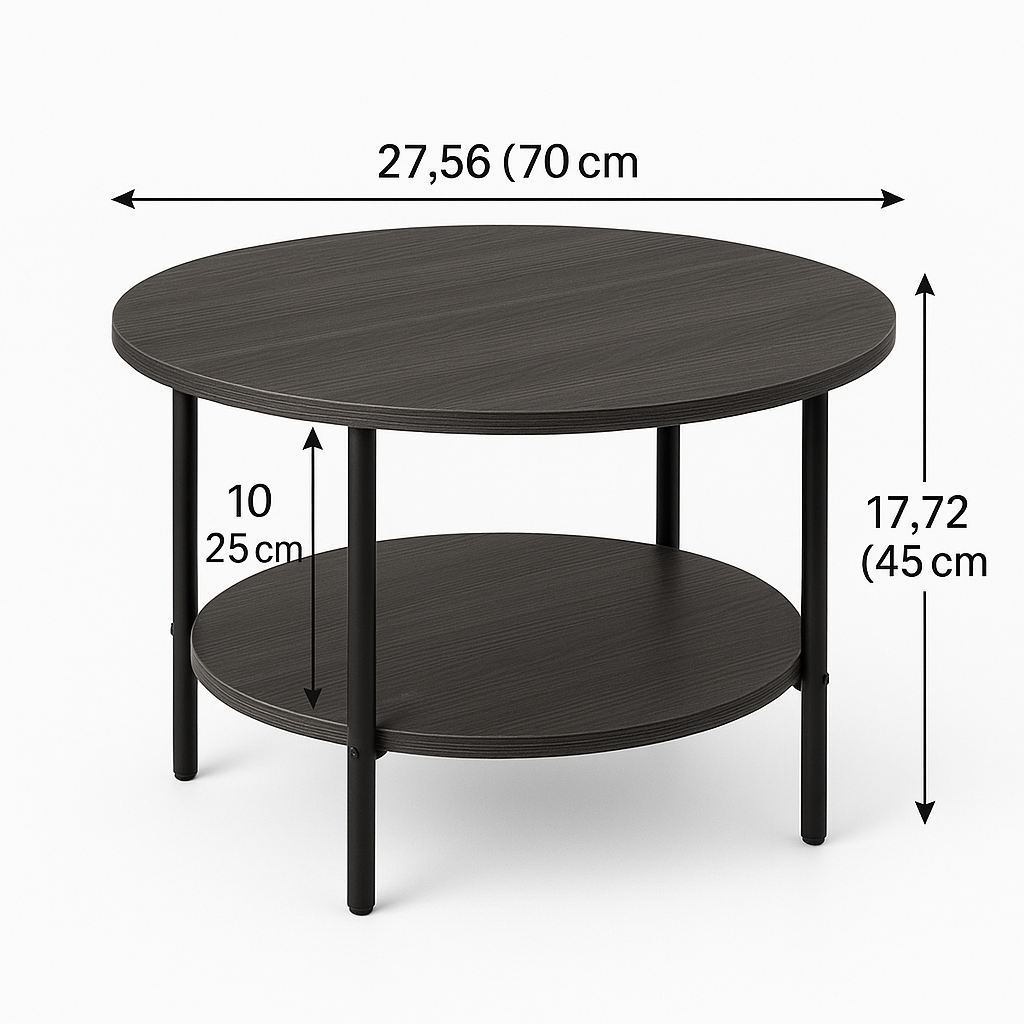 Gray Round Coffee Table with 2‑Tier Storage – Modern Accent Side/Sofa Tea Table for Living Room