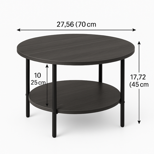 Gray Round Coffee Table with 2‑Tier Storage – Modern Accent Side/Sofa Tea Table for Living Room